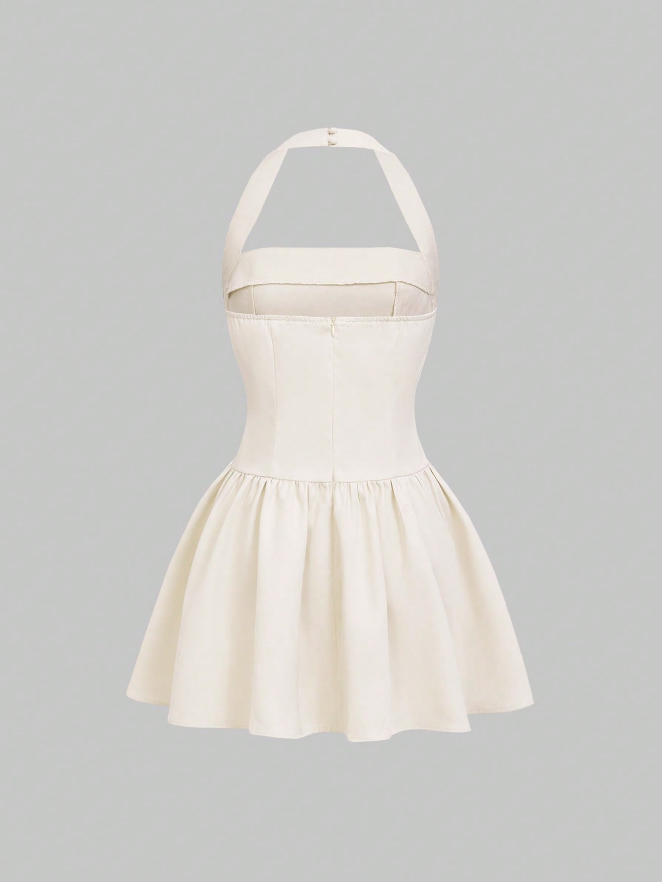 Square Neck Halter Summer Mini Dress-Beige