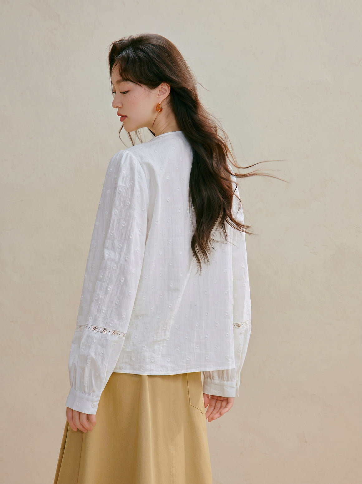 Embroidered Cotton V Neck Button Shirt