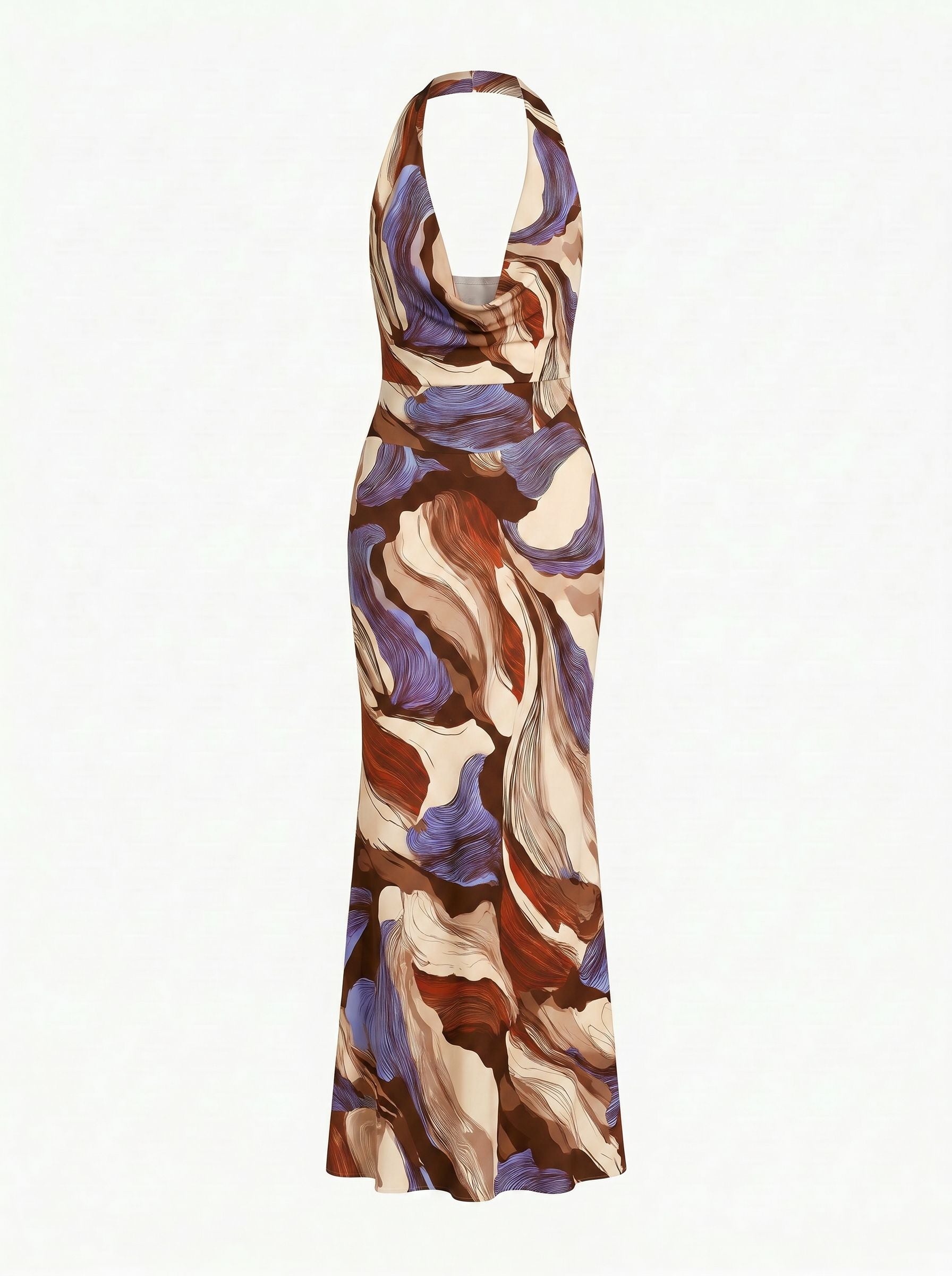 LILA Floral Print Cowl Neck Bodycon Midi Dress