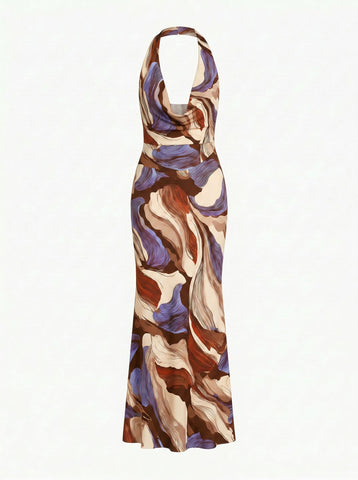 LILA Floral Print Cowl Neck Bodycon Midi Dress