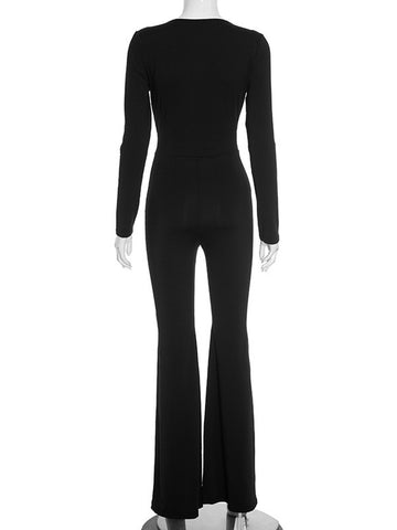 Sexy Deep V Neck Flared Jumpsuit