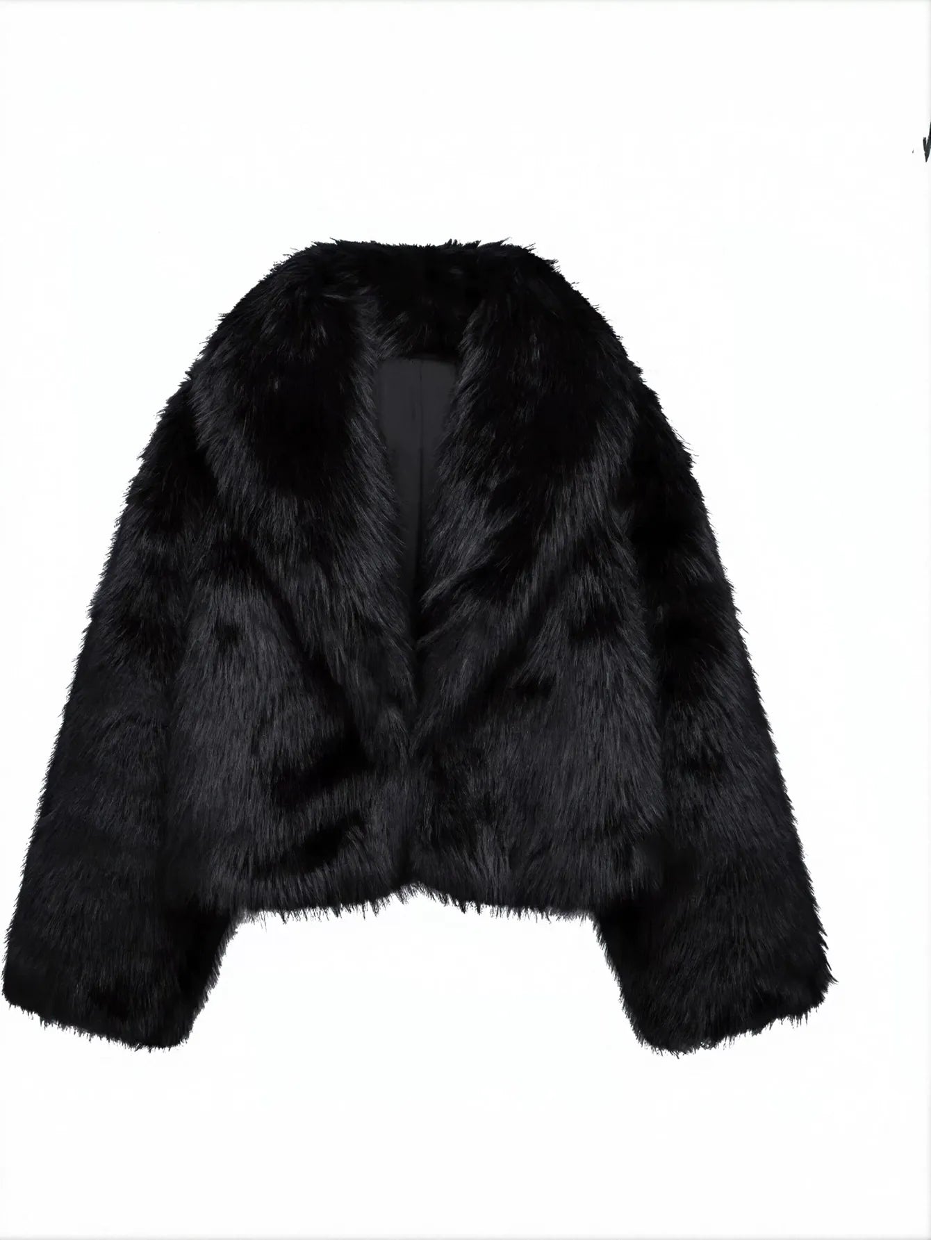 Elegant Black Cropped Faux Fur Coat