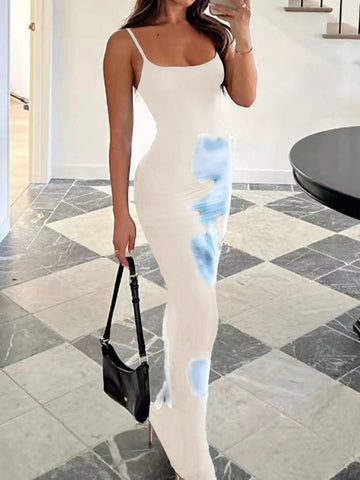 Slip Sleeveless Abstract-Print Elegant Maxi Dress-Multicolor