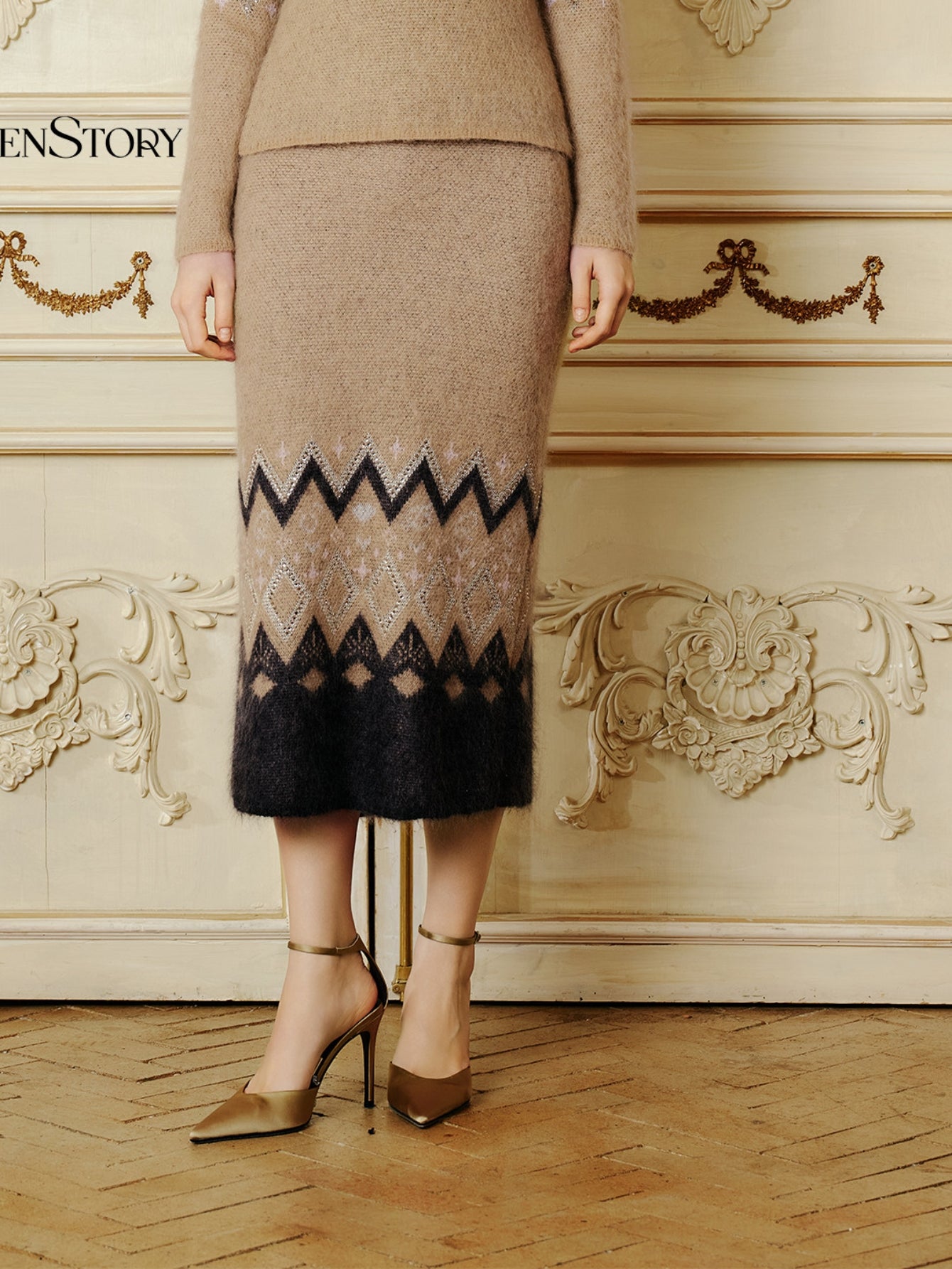 Cozy Fair Isle Knit Midi Skirt