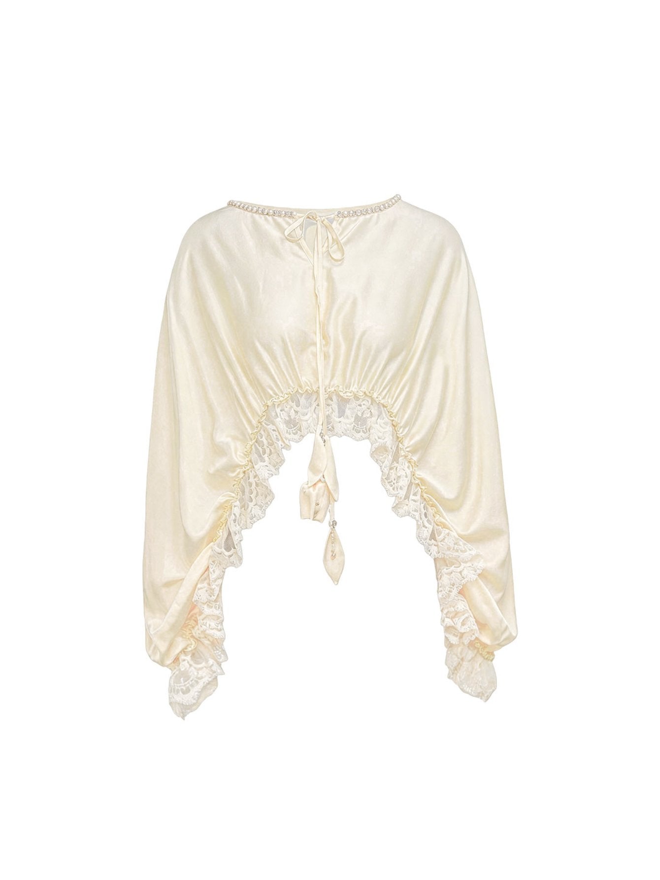 Lace Trim Cropped Satin Blouse