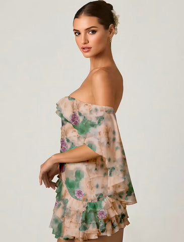 Floral Ruffled Off Shoulder Mini Dress