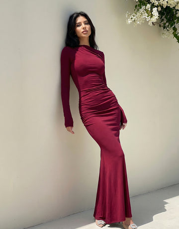 Slim Fit Boat Neck Elegant Midi Dress