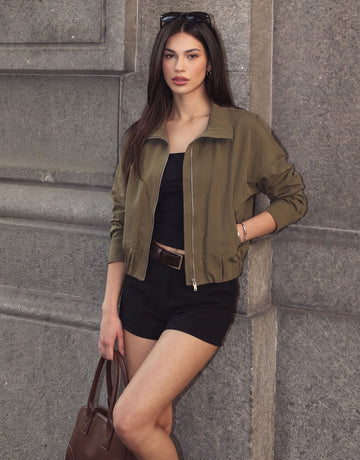 Cropped Oversized Utility Zip Up Jacket