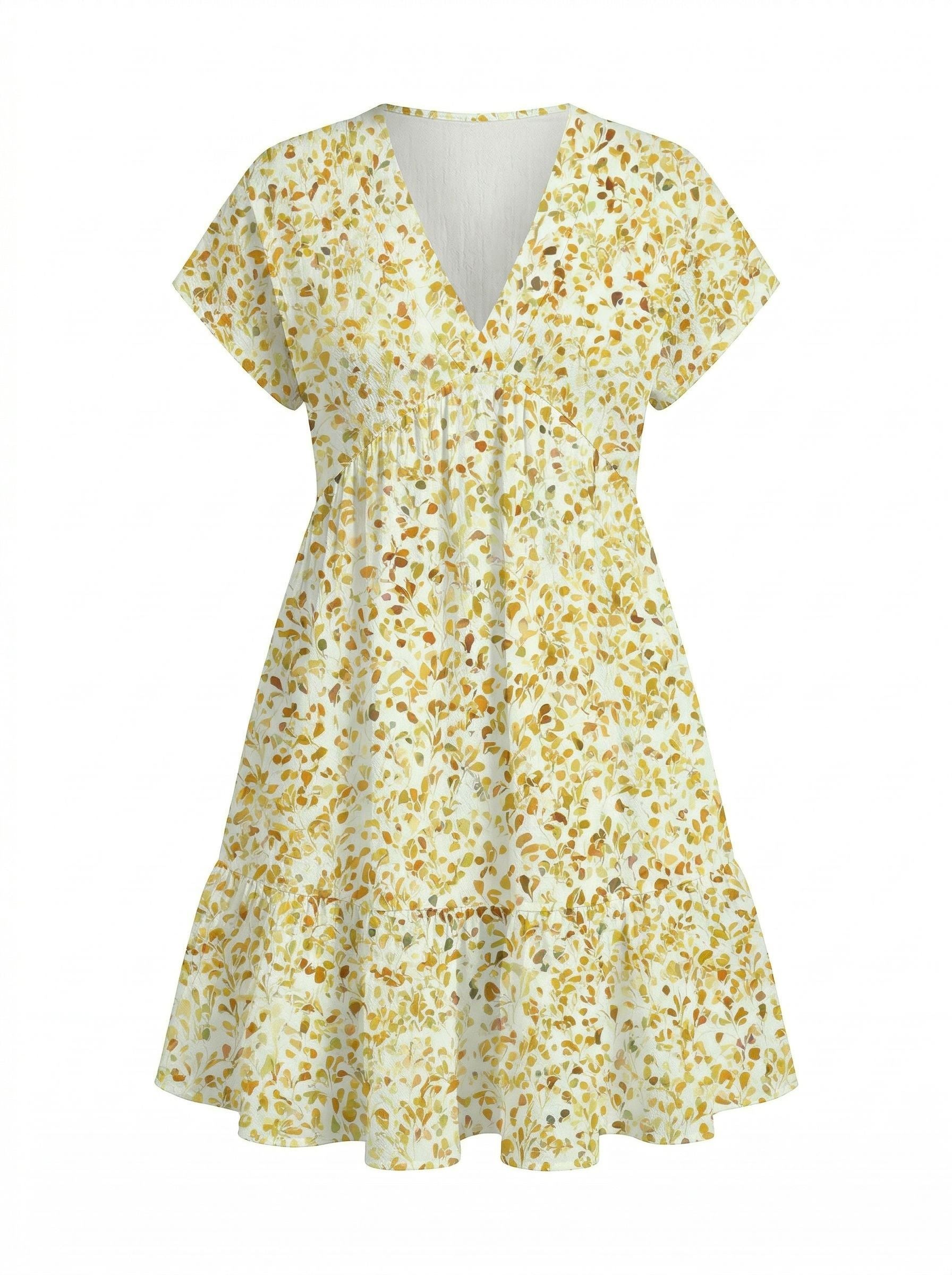 EVA Floral Print V Neck Tiered Babydoll Mini Dress