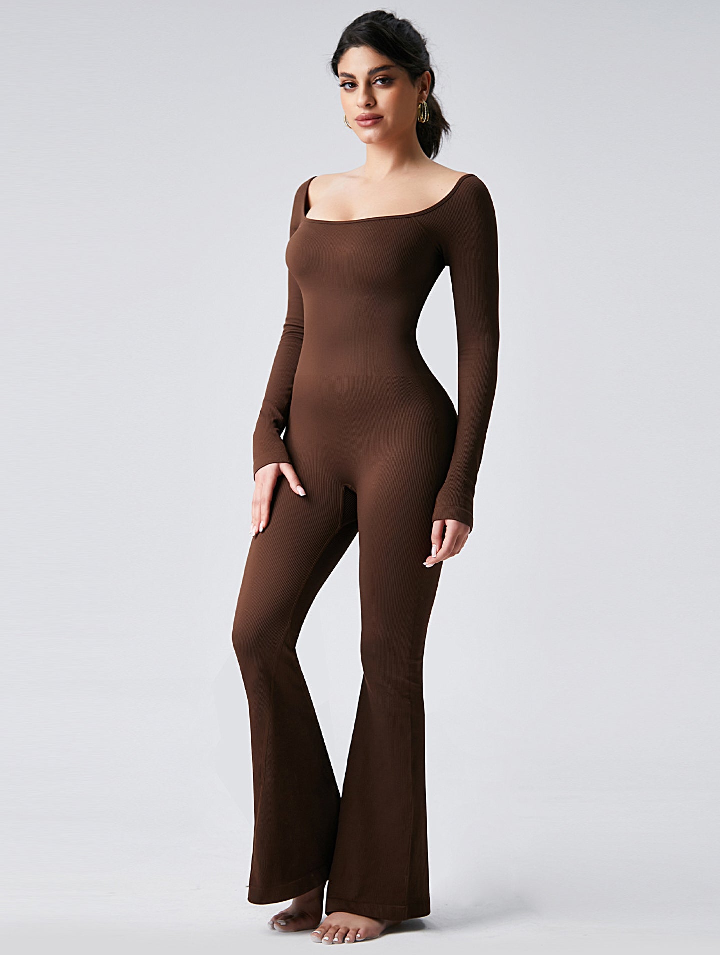 Square-Neck Flared-Leg Modern Jumpsuit-Multicolor