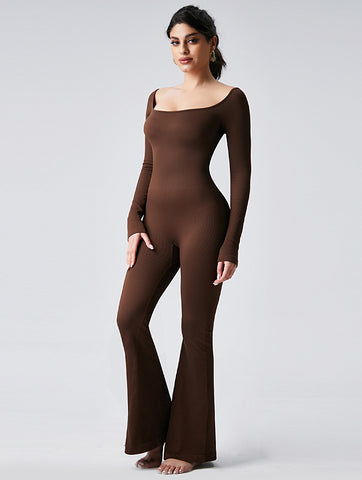 Square-Neck Flared-Leg Modern Jumpsuit-Multicolor