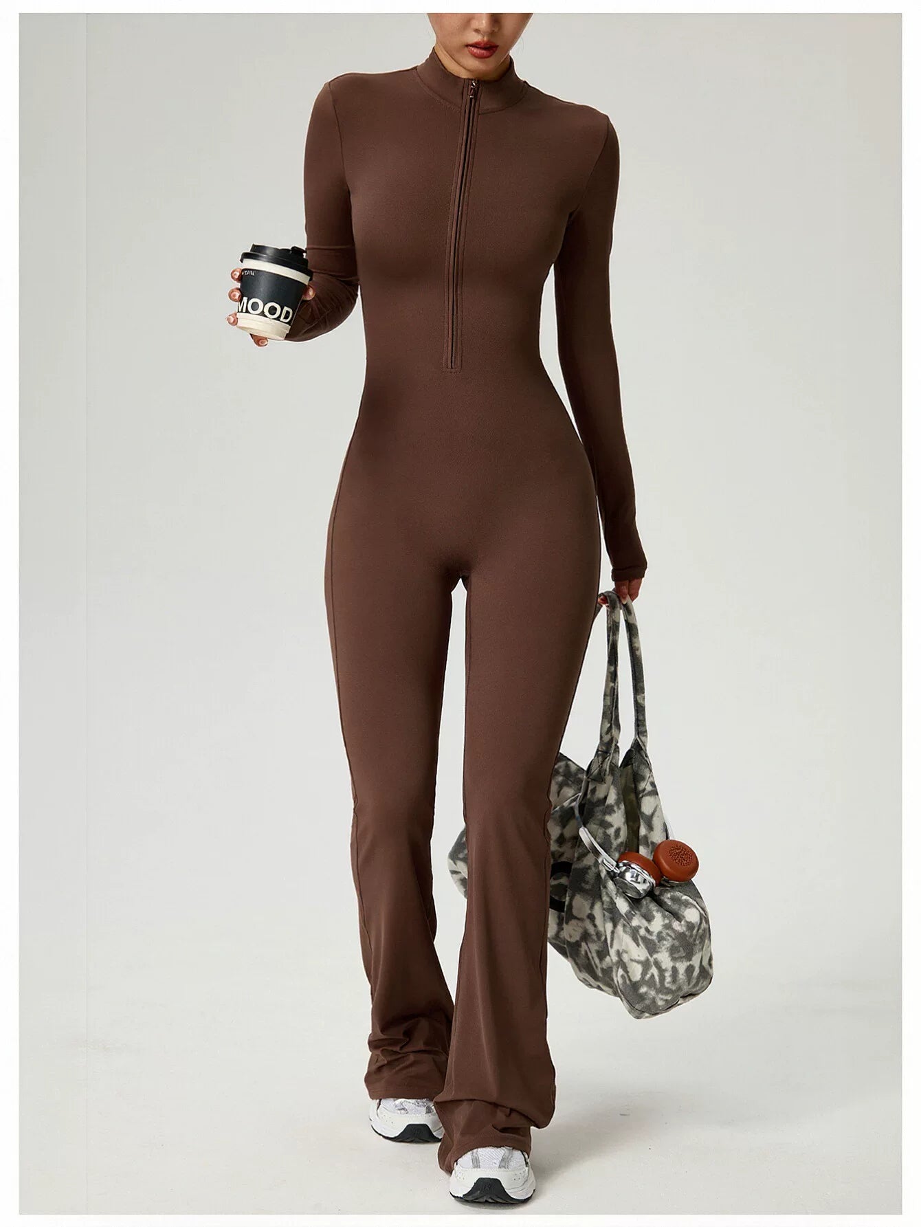 Sculpting Zip Front Flare Jumpsuit