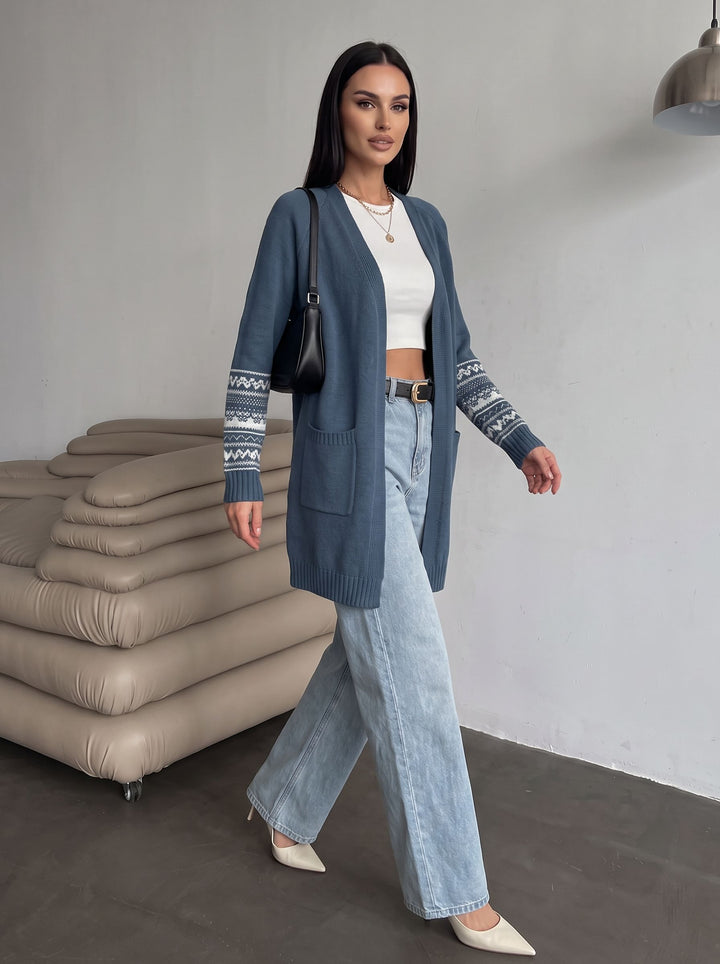 Cozy Patterned Sleeve Knit Cardigan
