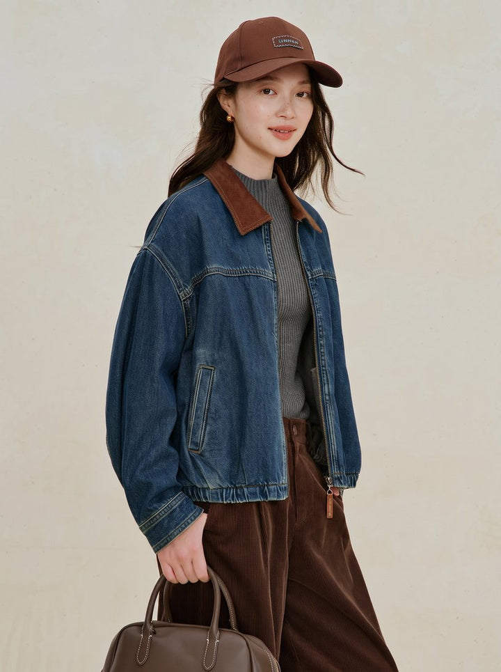 Corduroy Collar Cotton Denim Jacket