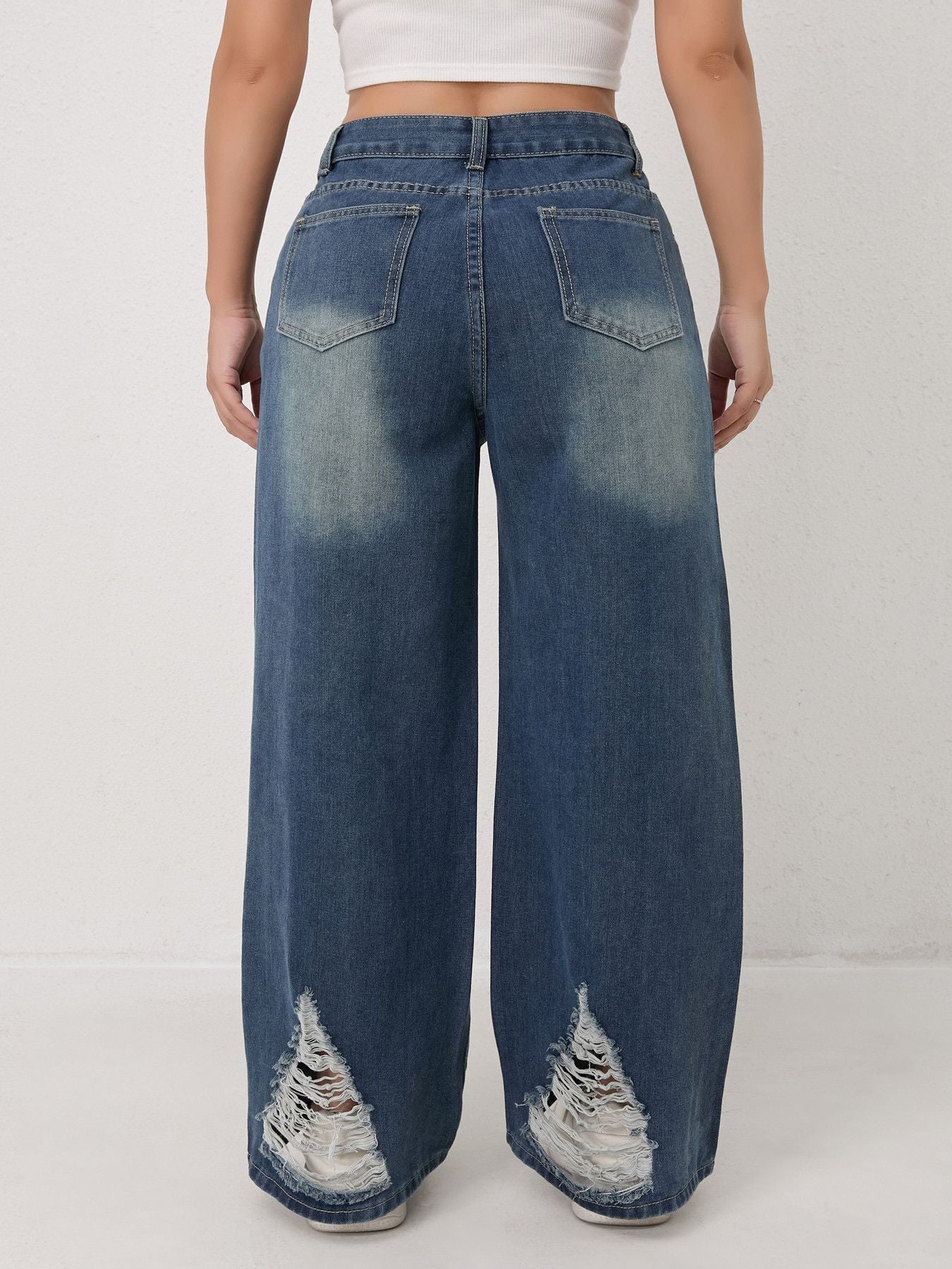 Distressed High Waisted Wide Leg Jeans