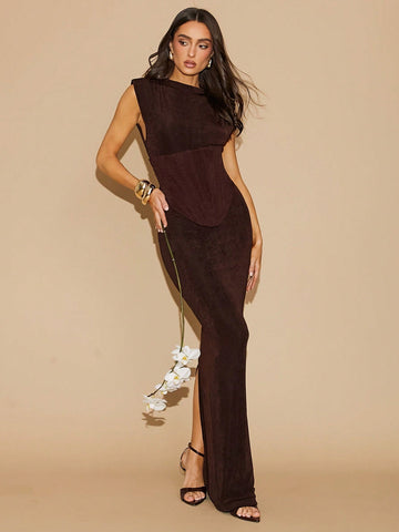Sleeveless Mock Neck Bodycon Maxi Dress