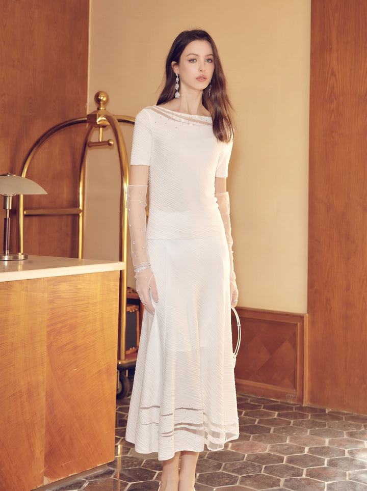 Elegant Embellished Sheer Knit Pullover
