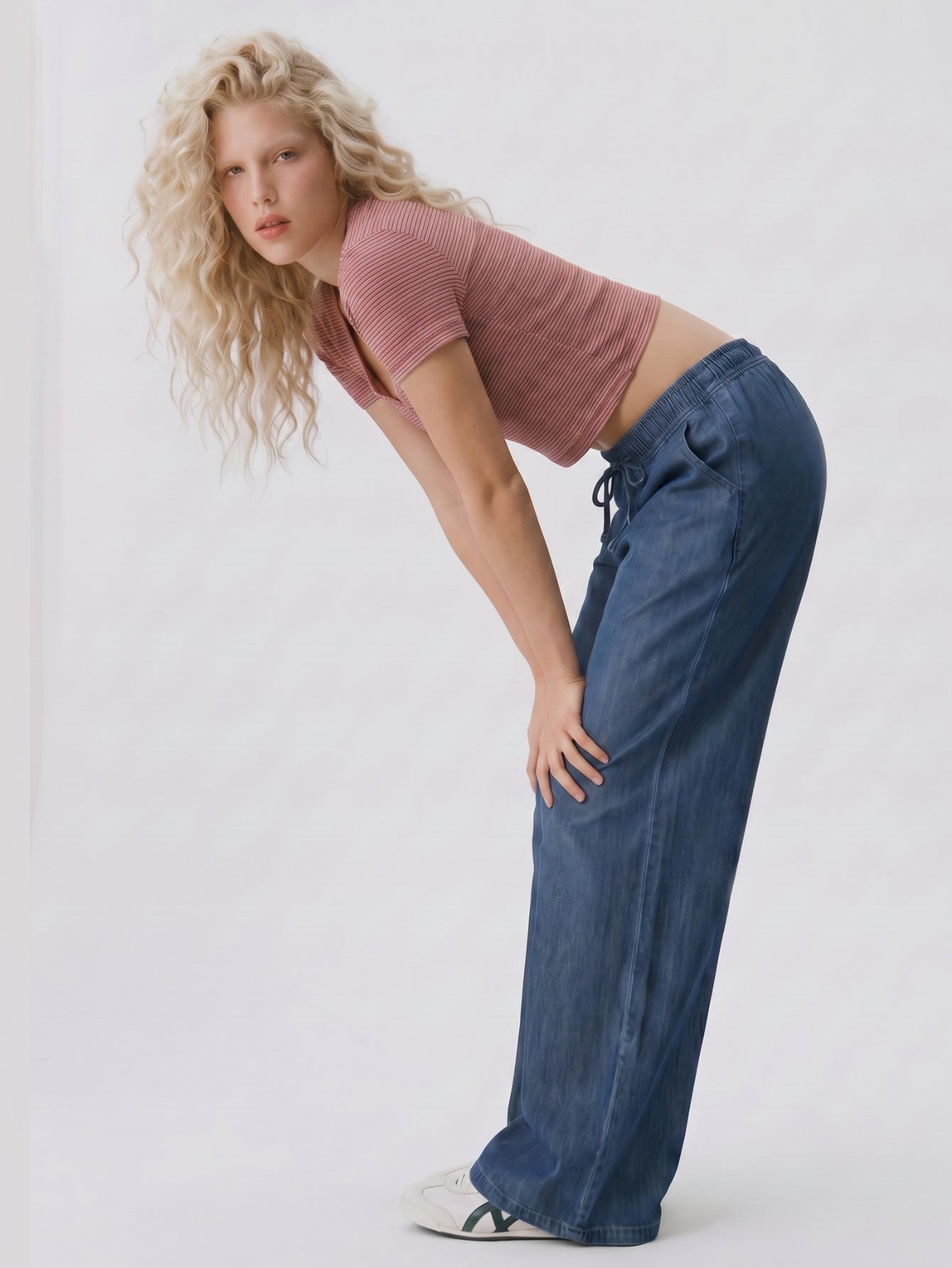 Comfy Drawstring Wide Leg Denim Pants