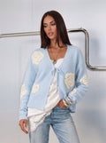 Floral Applique Fuzzy Knit Cardigan