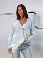 Floral Applique Fuzzy Knit Cardigan