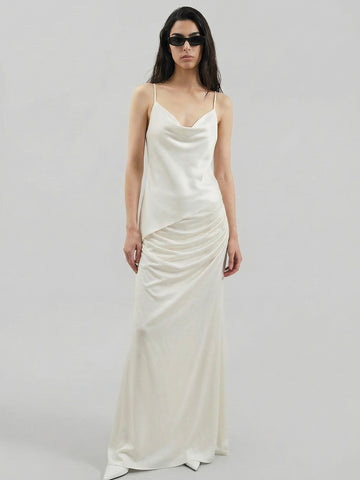 SAÏA Cowl Neckline Asymmetric-Hem Elegant Tank-White