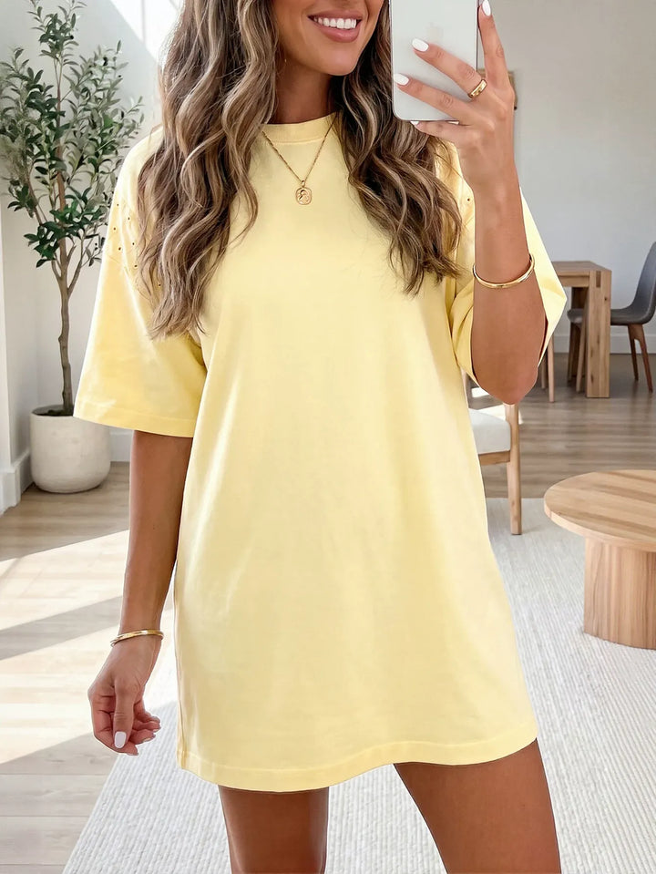Oversized Eyelet Detail T-Shirt Dress