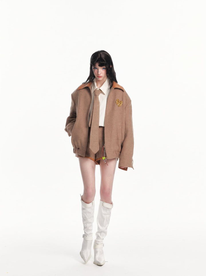 Oversized Vintage Wool Blend Bomber Jacket