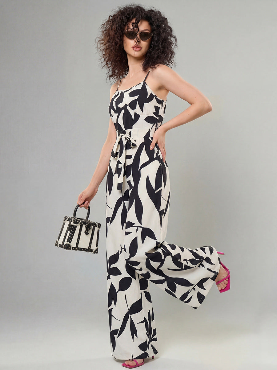 Floral Print Tie Waist Jumpsuit