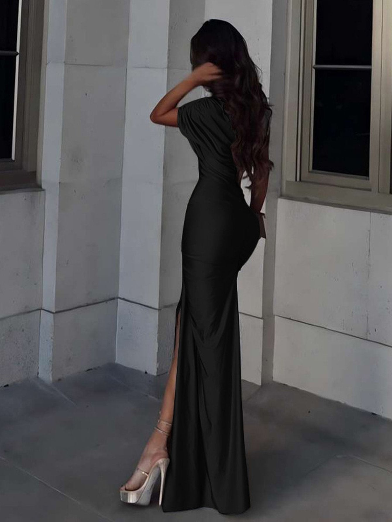 Sexy Cutout Ruched Maxi Dress