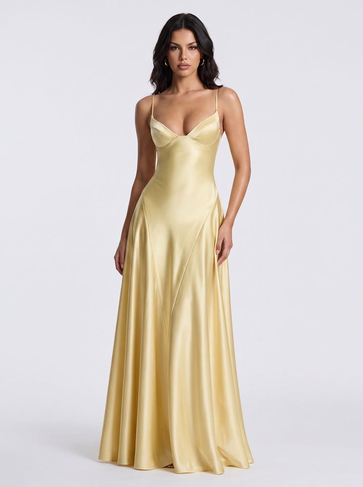 Elegant Satin V Neck Maxi Dress