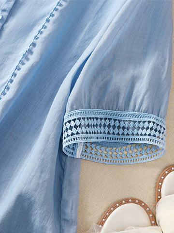 Lace Trim Button Down Blouse
