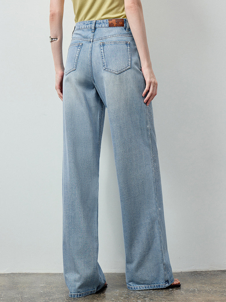 Rhinestone Embellished Wide Leg Jeans