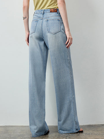 Rhinestone Embellished Wide Leg Jeans