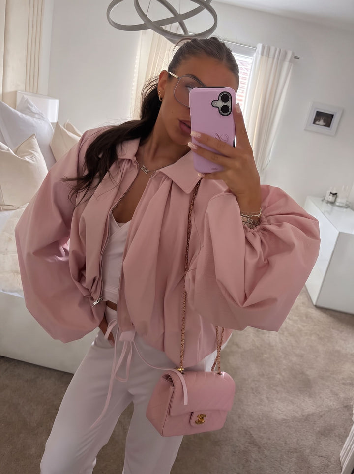 Oversized Pleated Zip Up Jacket