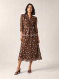 Floral Belted Puff Sleeve Skirt Set