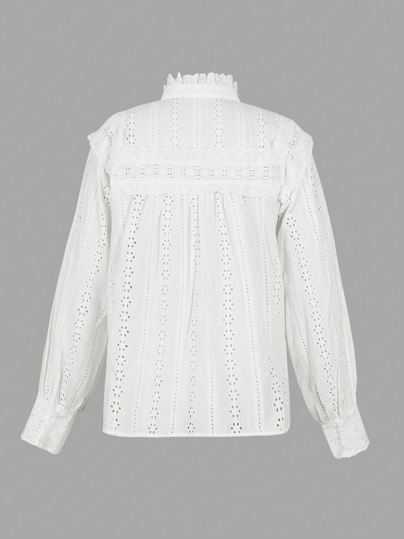 Three-quarter Sleeve Eyelet Detail Romantic Blouse-White