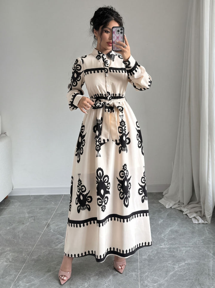 Boho Printed Belted Maxi Dress