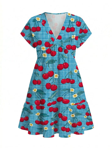 EVA Floral Print V Neck Tiered Babydoll Mini Dress