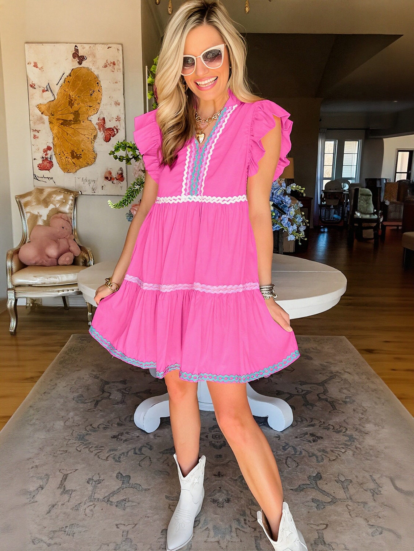 Ruffle Sleeve Tiered Mini Dress
