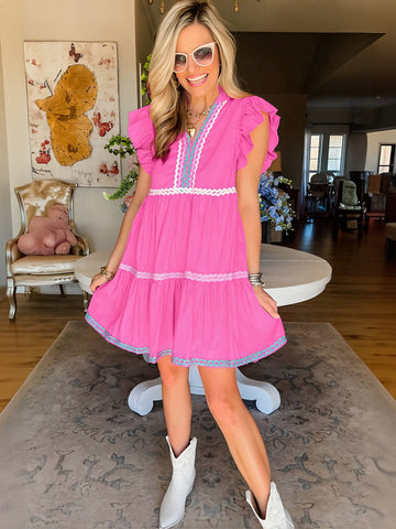 Ruffle Sleeve Tiered Mini Dress