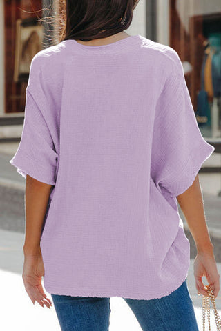 Relaxed V Neck Textured Blouse