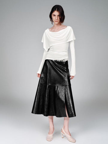 Urban Revivo Draped Long Sleeve T-Shirts-Off-White
