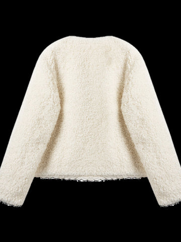 Cozy Textured Lace Trim Fleece Jacket