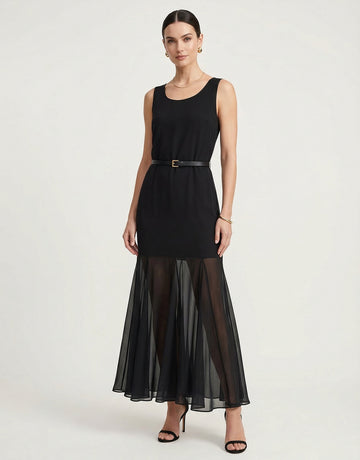 Include Belt Tulle-paneled Dress