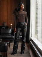 Sheer Floral Applique Mesh Long-Sleeve Top