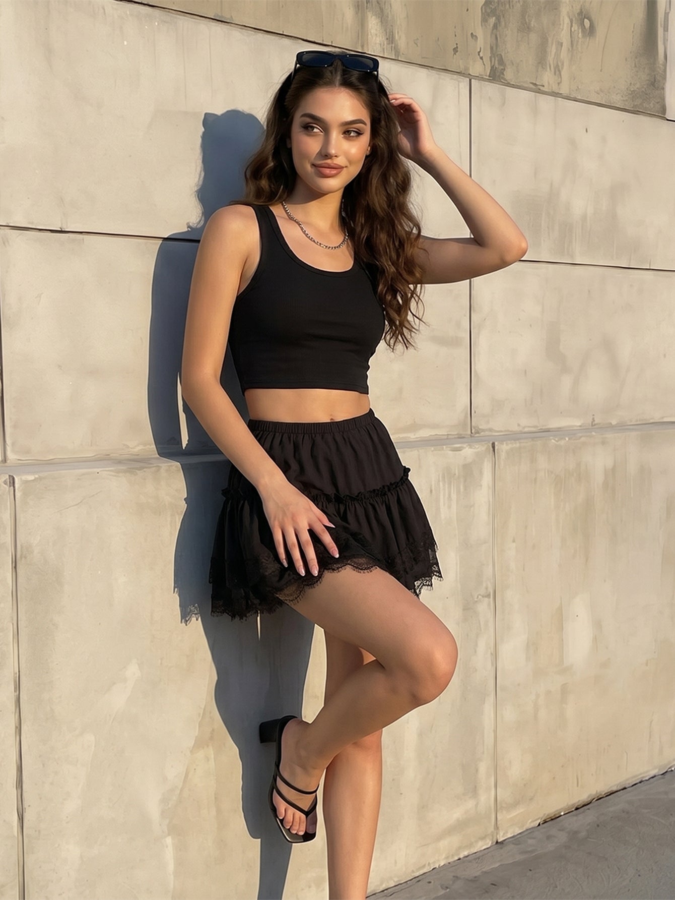 Leopard Print Lace Trim Mini Skirt