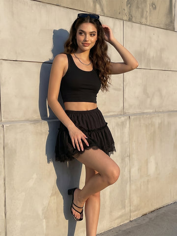 Leopard Print Lace Trim Mini Skirt