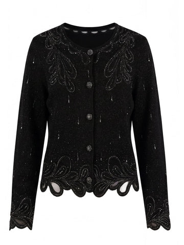 Embroidered Shimmer Button Down Cardigan