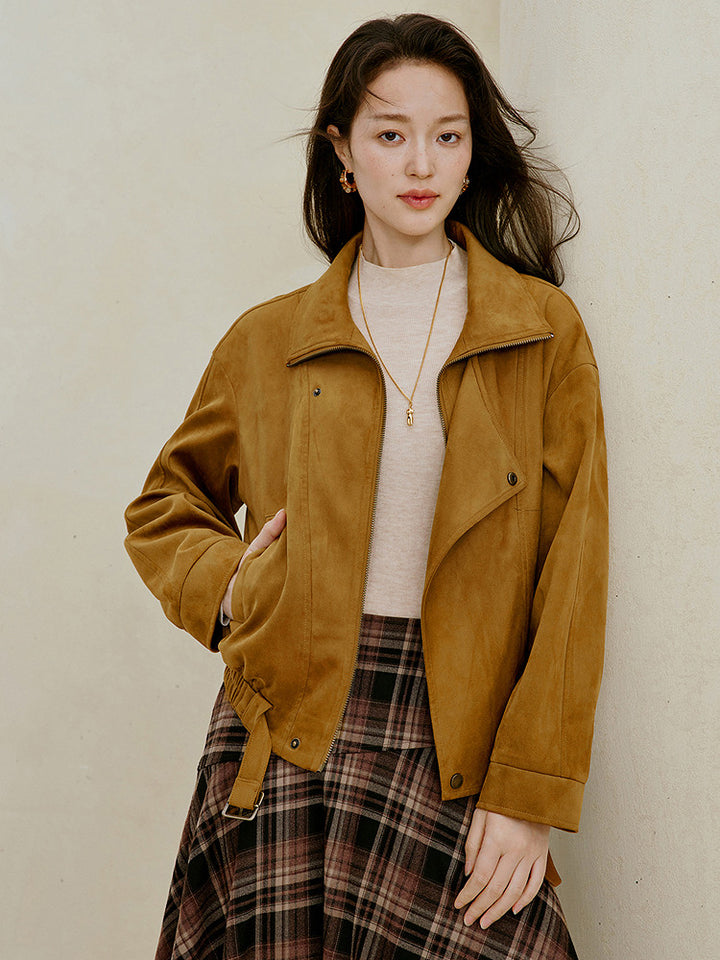 Convertible Collar Faux Suede Jacket