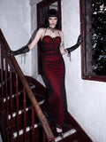 Gothic Ruched Mesh Maxi Dress